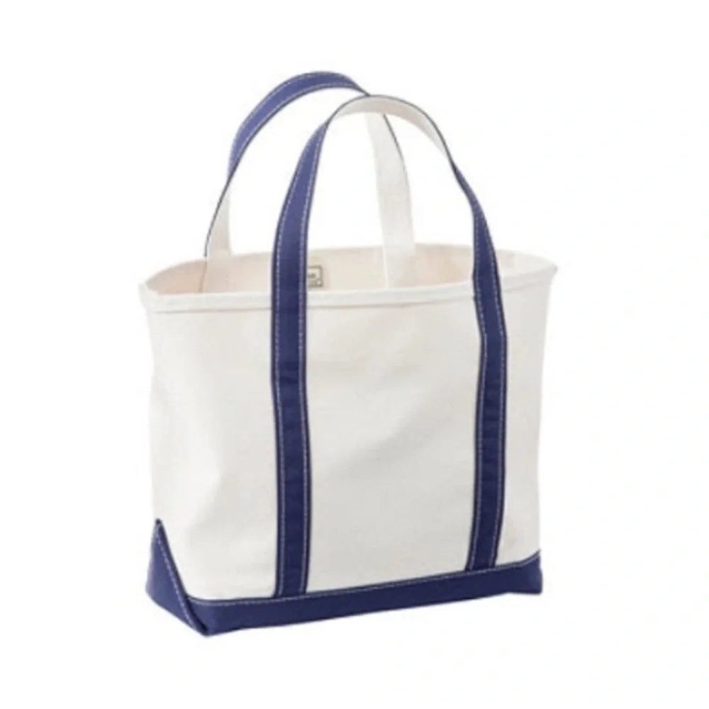 L.L. Bean Boat and Tote Open-Top Medium with Long Handles Blue White